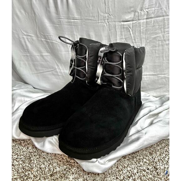 UGG NEW Maxi Toggle Mini Boot Puffer Shaft Women’s 12 EU 43 Wool Lining Black - Picture 1 of 6